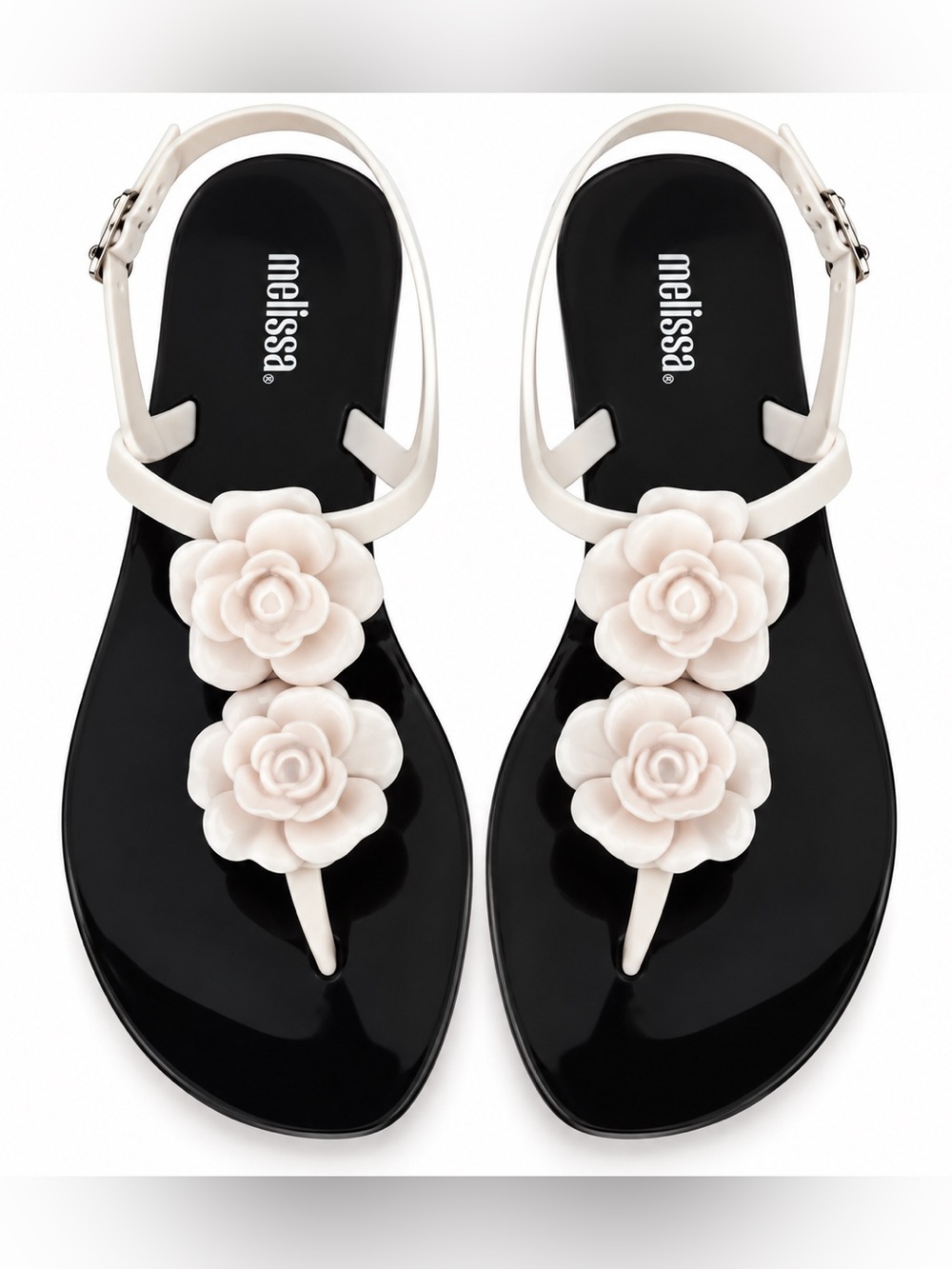 Melissa Harmonic Women’s Size 9 Black White Floral Jelly Sandals Flower